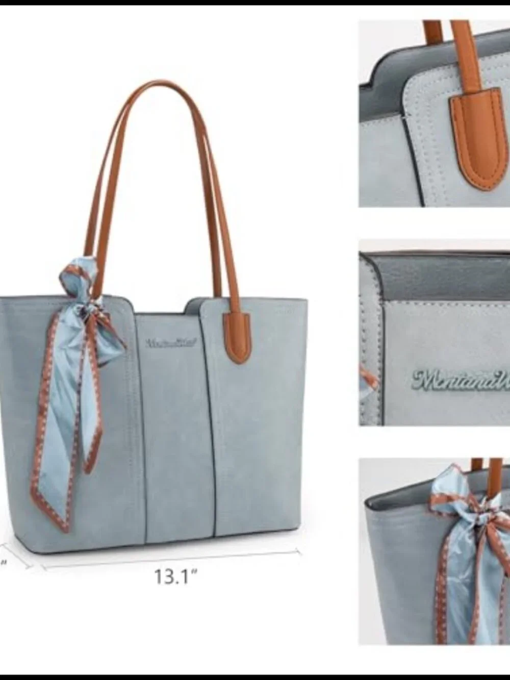 Montana West Vegan Leather Satchel Tote with Scarf Work Bag